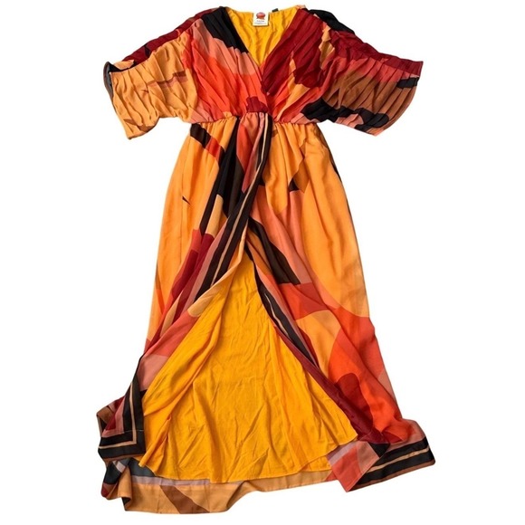 Farm Rio Anthropologie Maxi‎ Dress Pleated Sleeves Luxury Boho Resort Outfit S - Picture 6 of 8